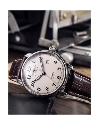 Pre-owned Zeppelin 7684-5 Mens Count Brown Leather Chronograph Watch