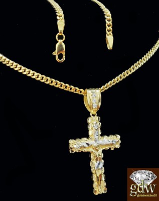 Pre-owned Globalwatches10 Real 10k Yellow Gold Jesus Charm/pendant With Miami Cuban Chain, Lobster Lock,