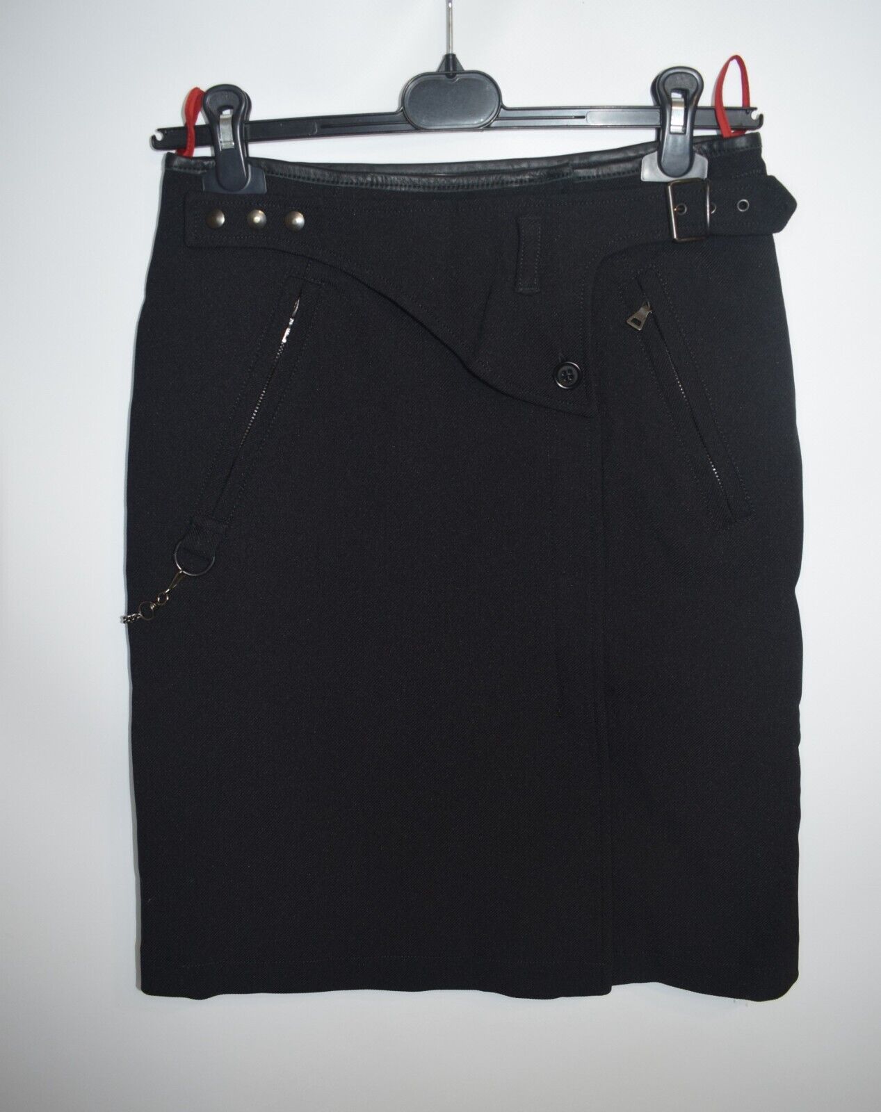 Vintage PRADA Skirt Black Nylon Leather Trims Zipper Belted Vintage PRADA Skirt Black Nylon Leather Trims Zipper Belted
