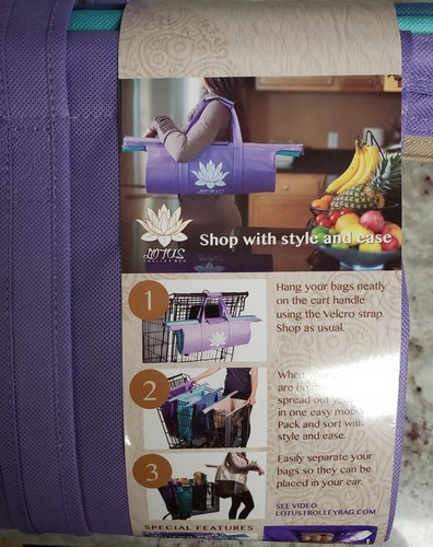 Lotus Trolley Bags -w/ LRG COOLER Bag  Egg/Wine holder! Reusable Grocery Cart