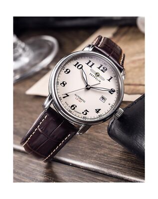 Pre-owned Zeppelin 7684-5 Mens Count Brown Leather Chronograph Watch