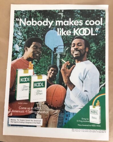 Kool cigarettes ad 1974 original vintage print 1970s retro photo art basketball