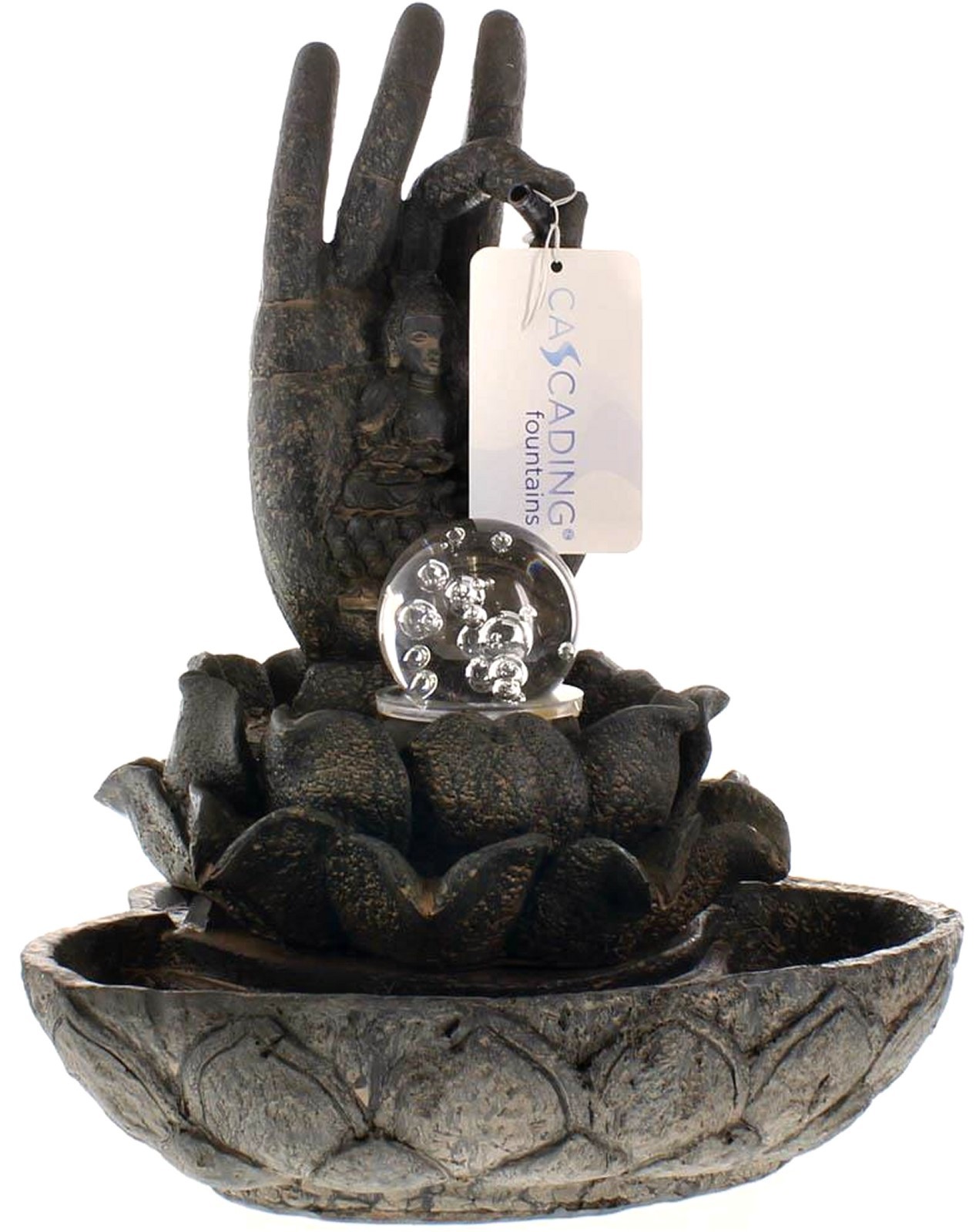 HAND OF BUDDHA TABLE FOUNTAIN ** STONE FINISH CASCADING WATER ** NIB