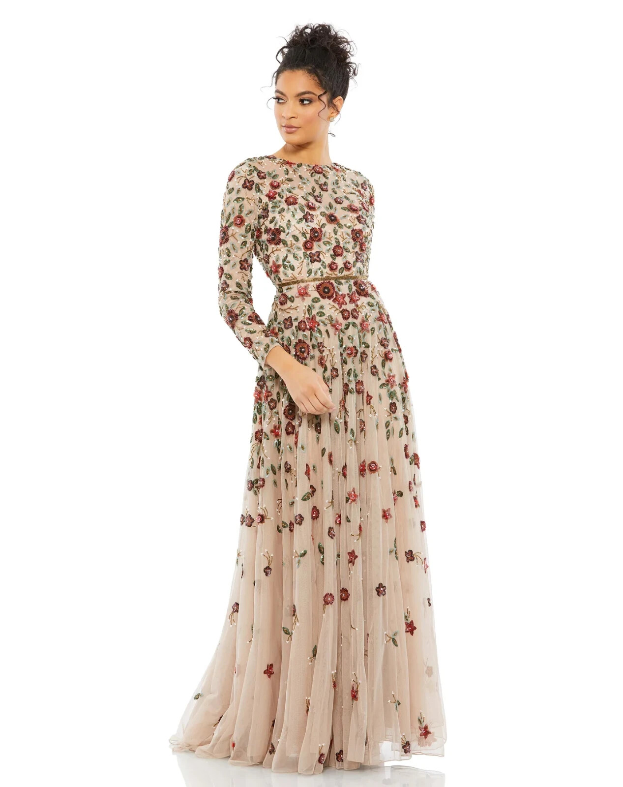 MAC DUGGAL 花柄 イリュージョンロングスリーブ ドレス ベルト付 $_57.JPG?set_id=880000500F