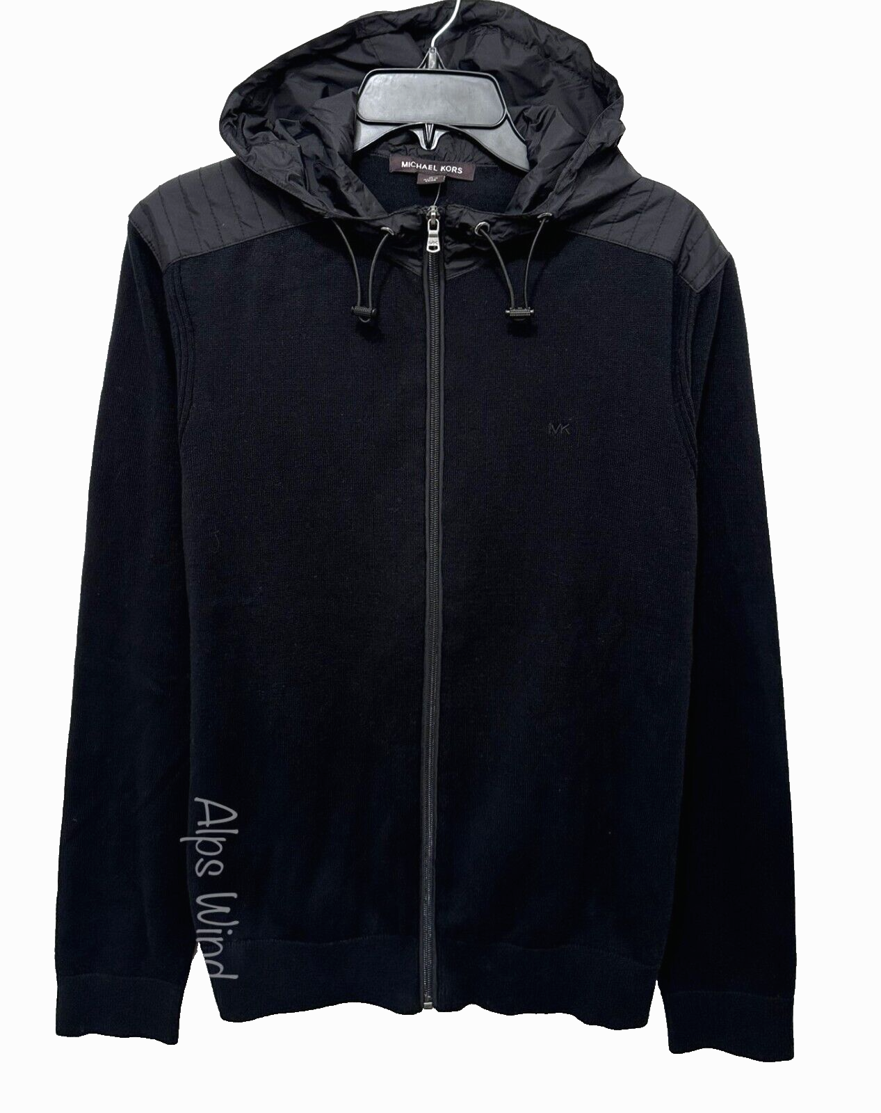 Michael Kors Men's Mixed-Media Hoodie Full Zip Jacket Black