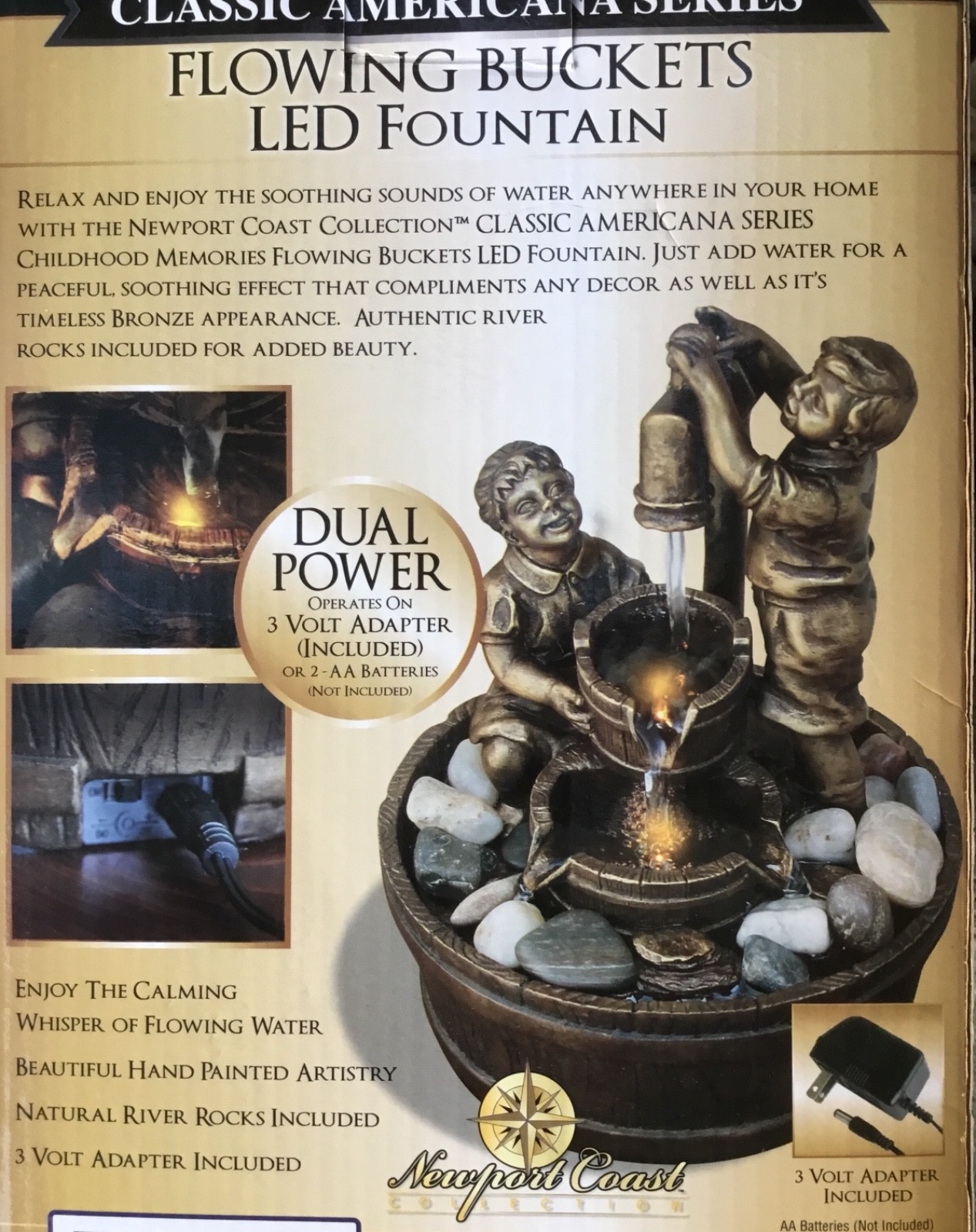 Classic Americana Series Flowing Buckets LED Fountain NIB