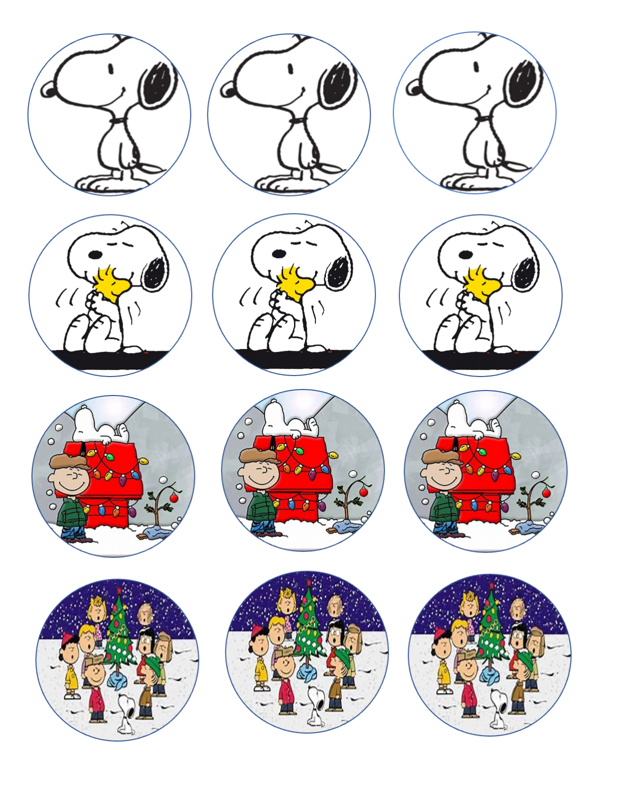 Set of 12 Snoopy Christmas, edible paper, cupcake, cookie, oreos PRE CUT