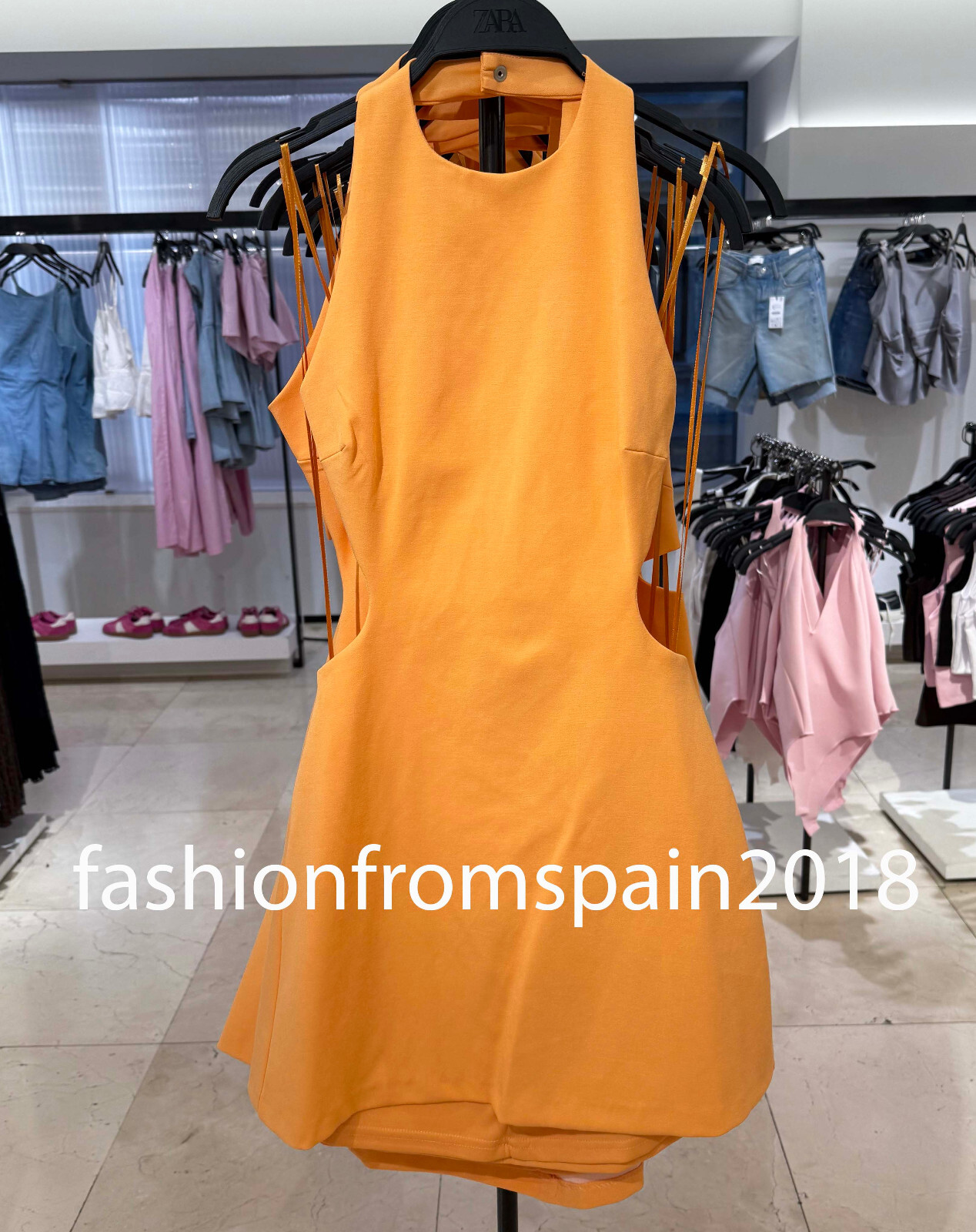 ZARA NEW WOMAN HALTER CUT OUT MINI DRESS TANGERINE XS-XXL