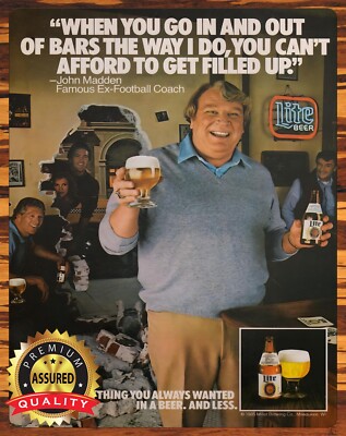 John Madden - Miller Lite - Rare - Metal Sign 11 x 14