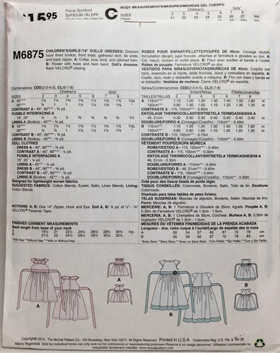 Laura Ashley LITTLE GIRLS DRESS MATCHING AG DOLL DRESS McCalls Pattern 6875 UC