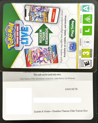 1x Pokemon Obsidian Flames Elite Trainer Box TCG Code Card - Unused - E-Delivery