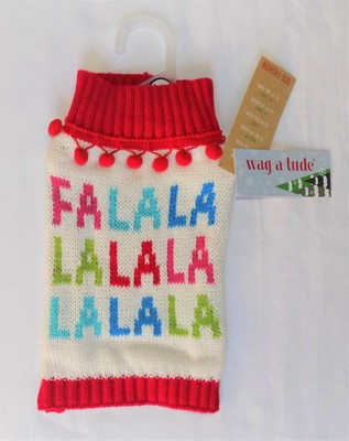 New wag-a-tude Dog Fashion Pom Pom FA LA LA Christmas Sweater Puppy Dog Size S