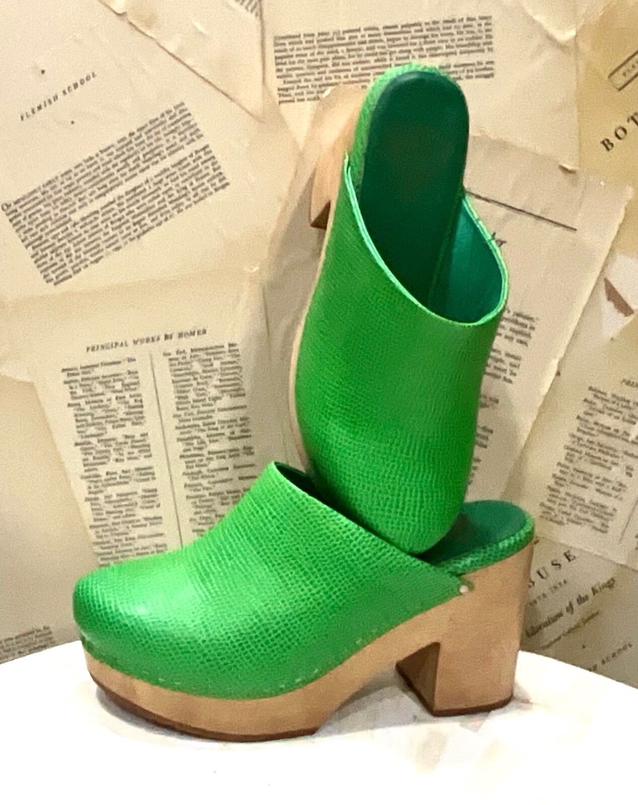 Сабо от Anthropologie Charlotte Stone Marlo с принтом из змеиной кожи, цвет Лайм, зеленый , 38/8 , НОВЫЕ