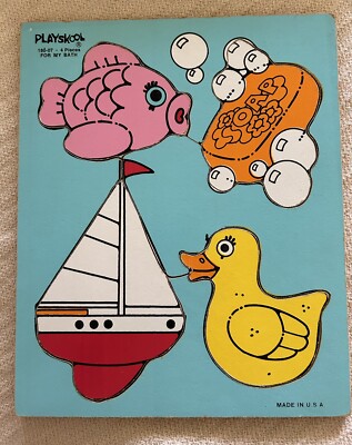 Vintage Playskool FOR MY BATH Wooden Puzzle 4 Pieces 180-07 EUC