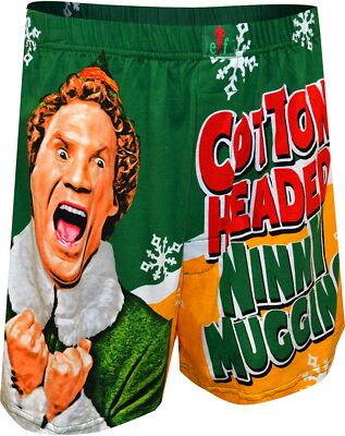 Мужские боксерские трусы Buddy the Elf с хлопковой головой Ninny Muggins, зеленые, маленькие