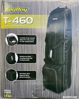 Bag Boy T-460 Wheeled Travel Cover for Golf Bag / Clubs - Black - NEW IN BOX