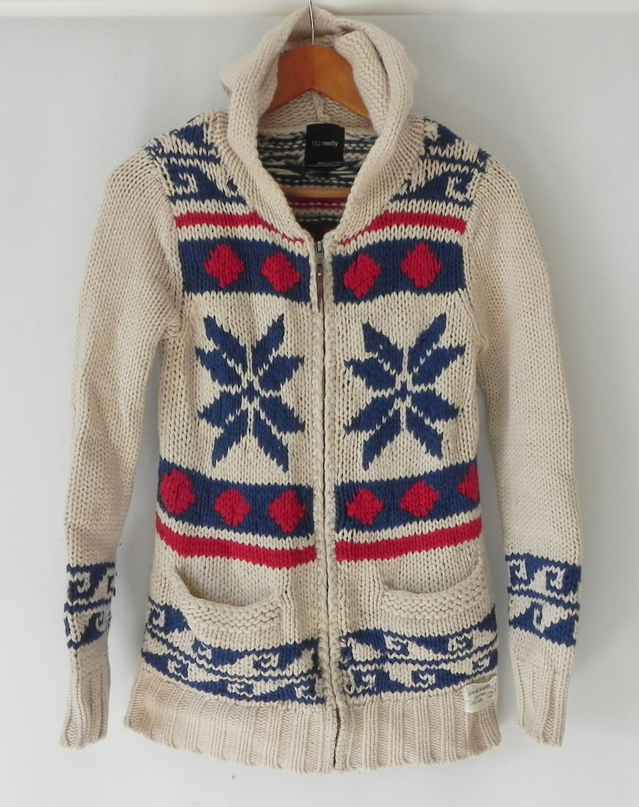 トップス 2000s bajra patterned w-zip knit jacket TBJ Nearby Sweater Jacket Hooded Full Zip Pockets Nordic