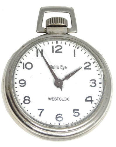 Vintage WESTCLOX Bull's Eye Silver Tone Pocket Watch Cracked Vintage WESTCLOX Bull's Eye Silver Tone Pocket Watch Cracked