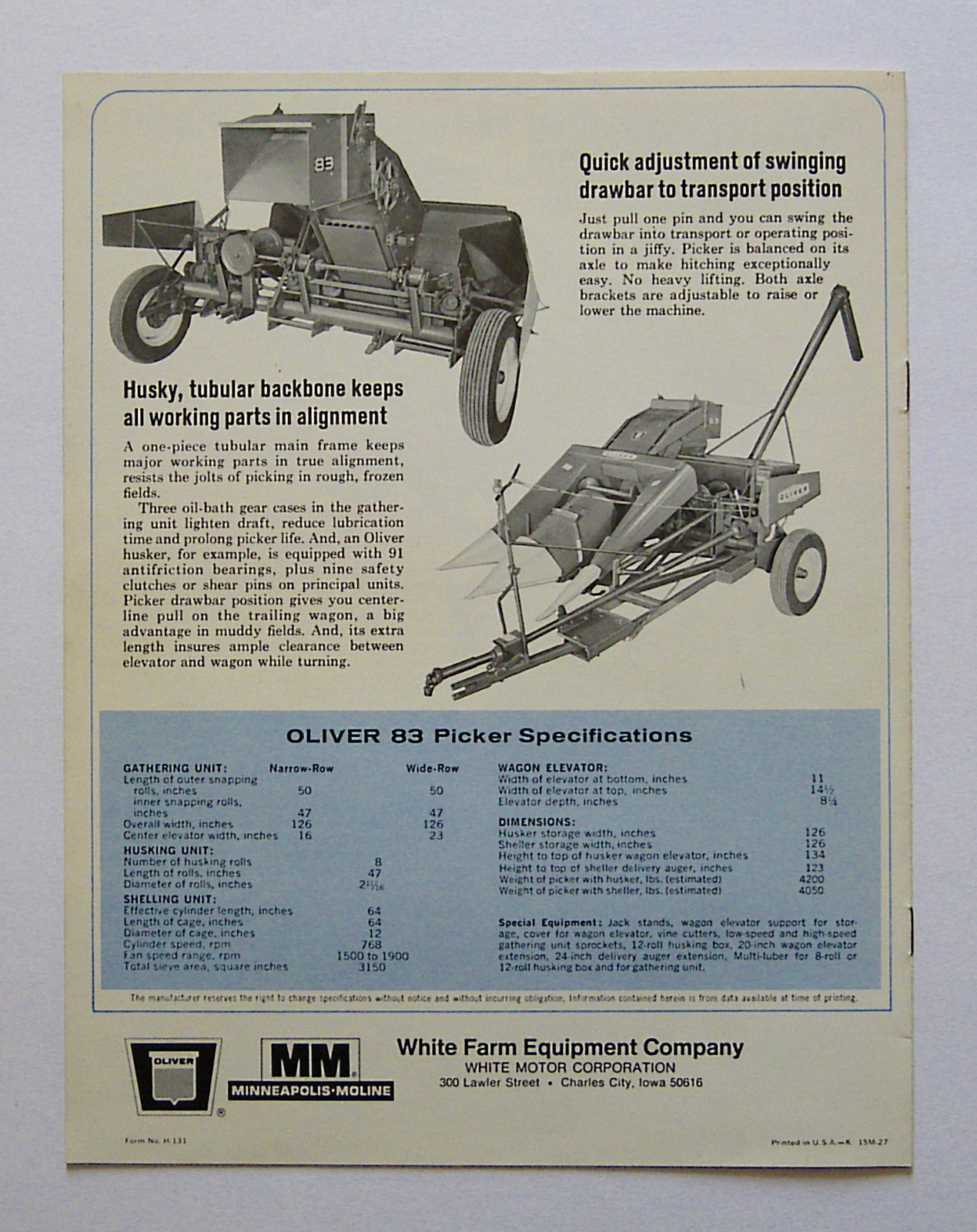 1960's-1970's Oliver 83 Pull-Type Corn Picker Husker Sheller Brochure