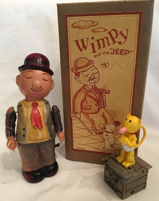 1940's OCCUPIED JAPAN POPEYE'S WiMPY WINDUP FIGURE/EUGENE the JEEP - BEAUTIFUL