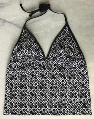 Daisy Fuentes 12 Padded Wireless Halter Tie Tankini Swim Top Black White Gray