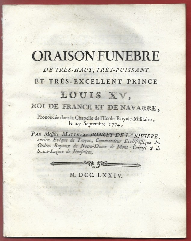 1774 Oraison Funebre De Louis Xv Par Poncet De La Riviere
