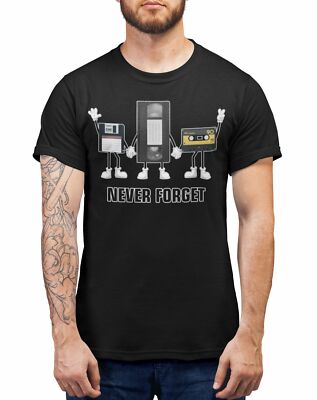 Never Forget Tape T Shirt Retro Nostalgia Classic Cassette VHS Audio Visual 80's