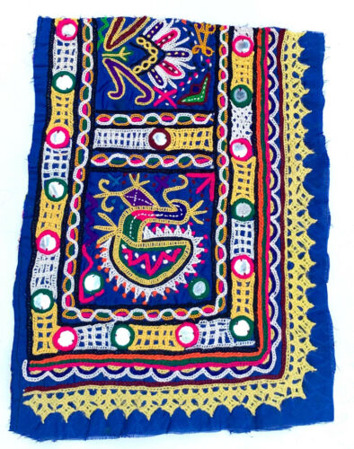  Gujarat Kutch Ethnic Embroidery Mirror Work Textile 8.5" x 12" India  