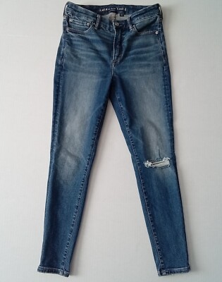 AMERICAN EAGLE The Luxe Jean Hi-Rise Distressed JEGGING Stretch Sz 6  Short