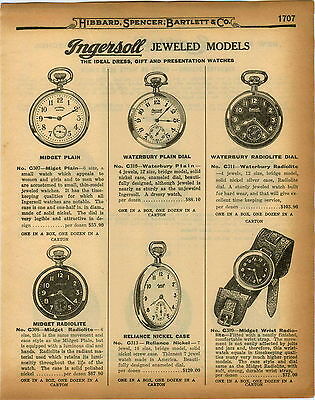 1926 PAPER AD Ingersoll Pocket Watch Midget Wrist Radiolite Reliance Waterbury