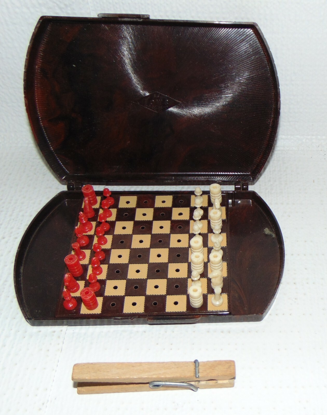 Vintage 1945 Art Deco E S Lowe Mini Travel Chess Set Made in USA