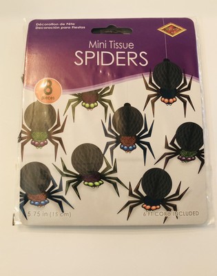 Spider Honeycomb Decorations Mini Hanging Spiders Halloween Beistle