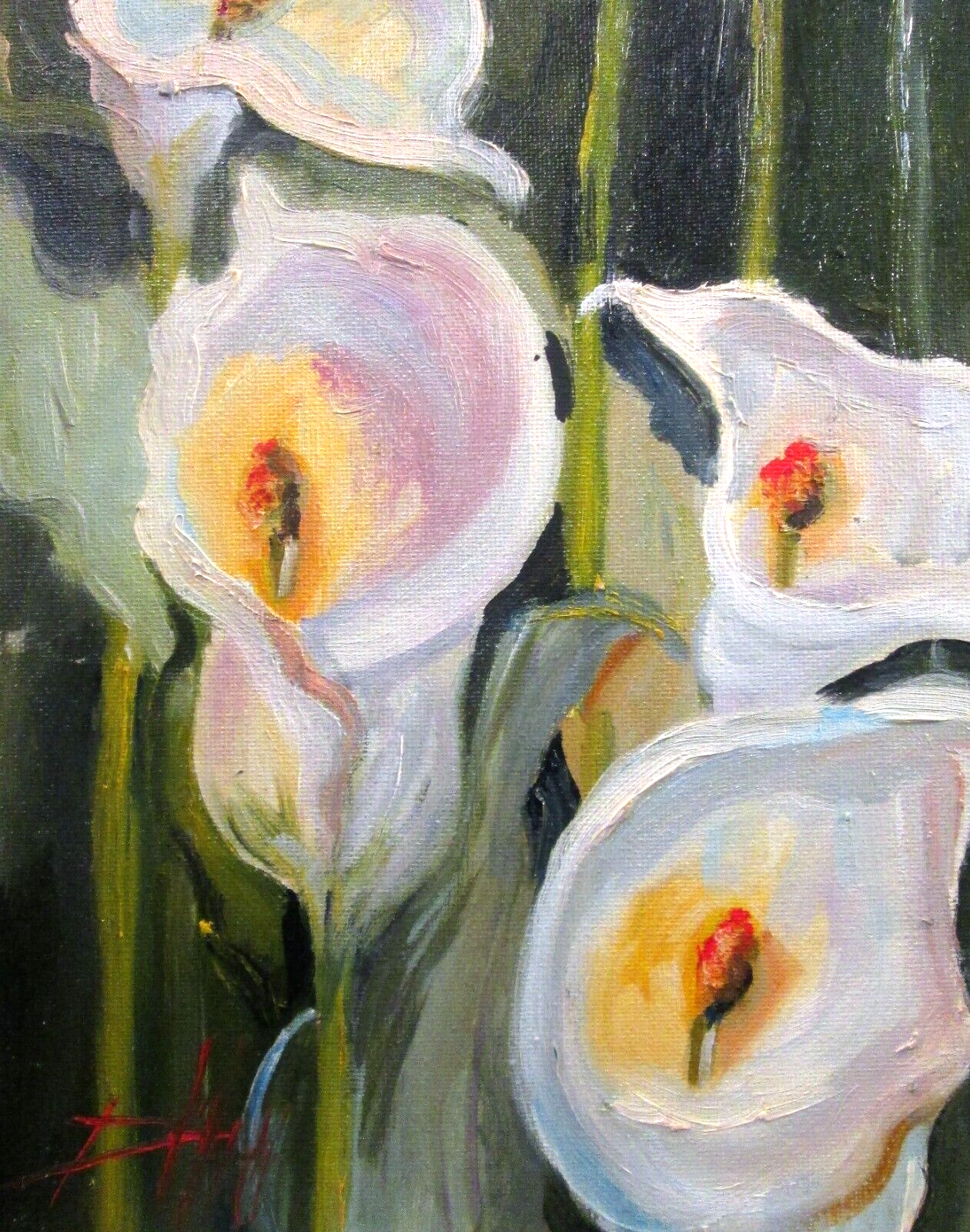 Calla Lilies by Delilah impressionist 10x8  oil painting original collectible