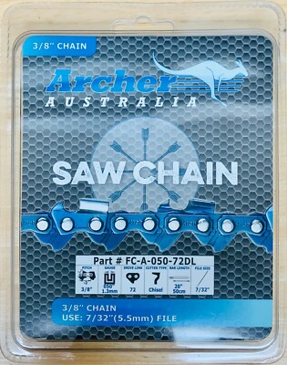 20'' Archer Chainsaw Chain 3/8'' CHISEL 3/8''.050-72DL replaces 72LGX072G 33RS 72