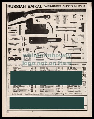1998 RUSSIAN BAIKAL Over Under 12 gauge Shotgun Parts List