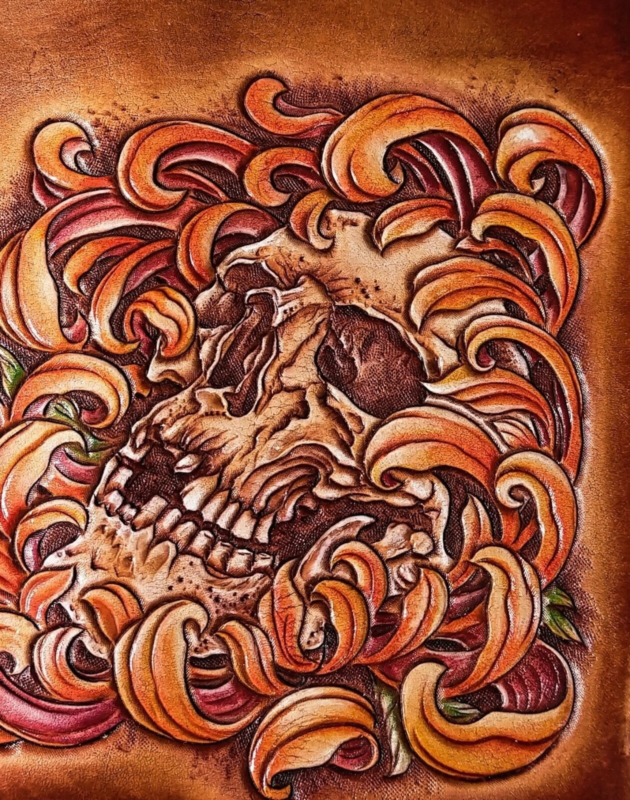 Pre-owned Handmade Custom Leather Biker Skull Carved Wallet Chain  Leather Wallet Gift X27 In Brown