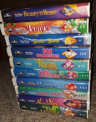 10 Walt Disney Black Diamond VHS Lot Beauty Best/Bambi/Mermaid/Fox/Sword/Robin/A