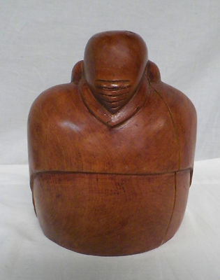 Carved Wood Seated Buddha Figure Statue Inlaid Teeth