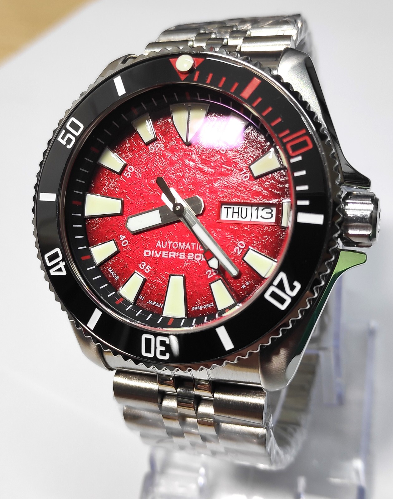 Blood Moon SKX Seiko NH36 Men's Modded Custom Dive Watch Red