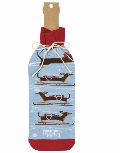 Primitives by kathy Lol Bottle Sock - Dachshund Through The Snow
