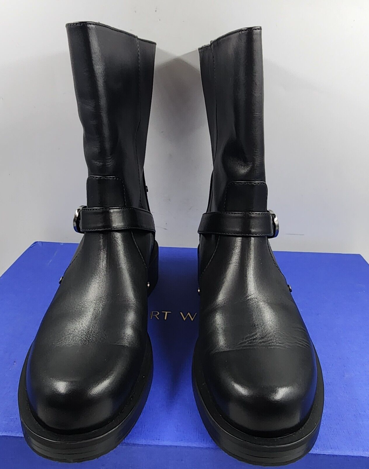 Stuart Weitzman Maverick Studded Leather Ankle Boots Women's 8.5B/39 Black - Picture 2 of 21