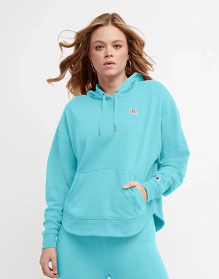 Champion Campus French Terry Hoodie Size Small Sky Blue C Logo Dble Dry NWT $60