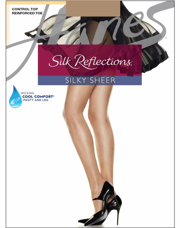 Hanes Reinforced Toe Pantyhose Silk Reflections Control Top 4-Pack Silky Sheer