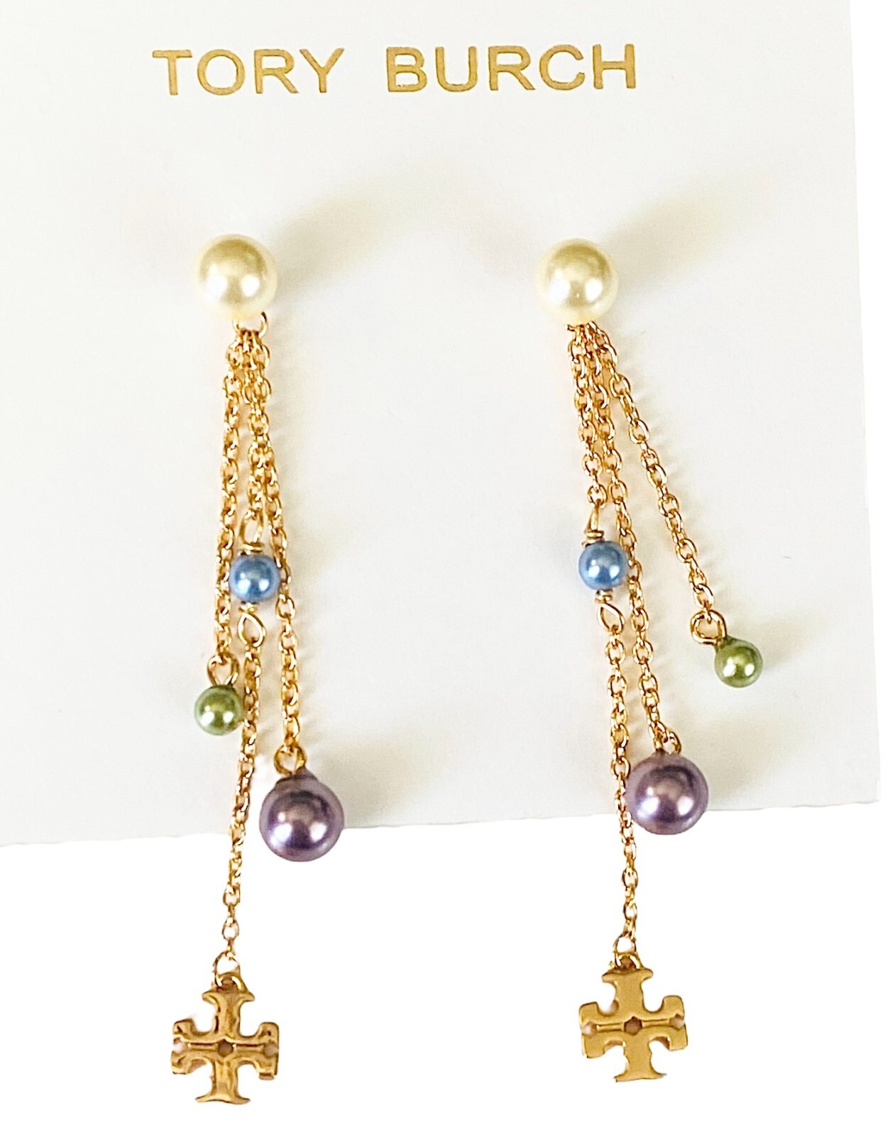 Auth NEW Tory Burch Gold Kira Delicate Glass Pearl Linear