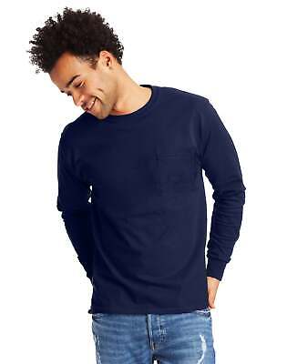 Hanes Long Sleeve Pocket T-Shirt Essentials Men's Cotton Tee Midweight sz S-3XL