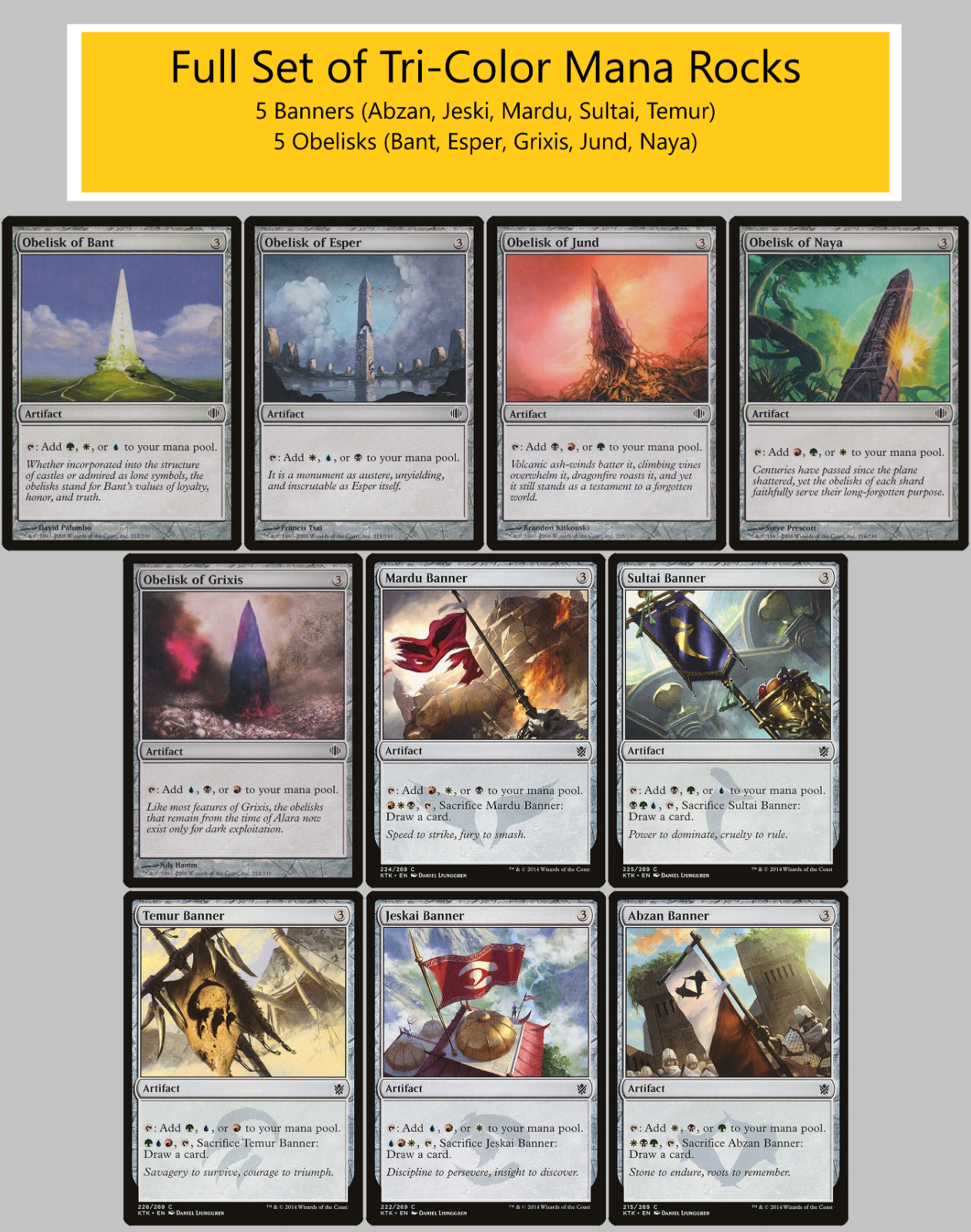 SET of 10x TRIROCKS TRI-ROCK 3-Color Mana Rocks For Commander MTG