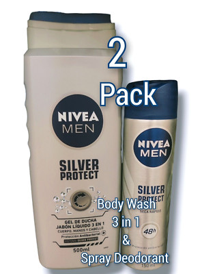 2 pck Nivea Silver Protect Desodorante Y Gel SHOWER DUCHA 500ml