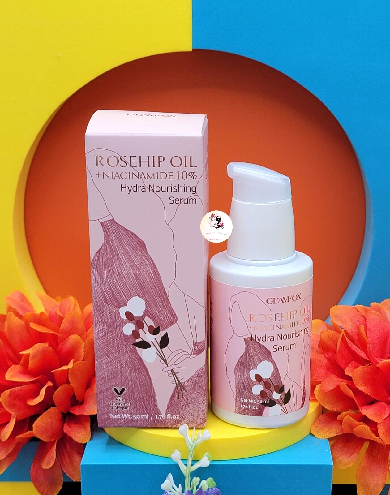 GLAMFOX Rosehip Oil + Niacinamide 10% Hydra Nourishing Serum 1.76 oz New In Box