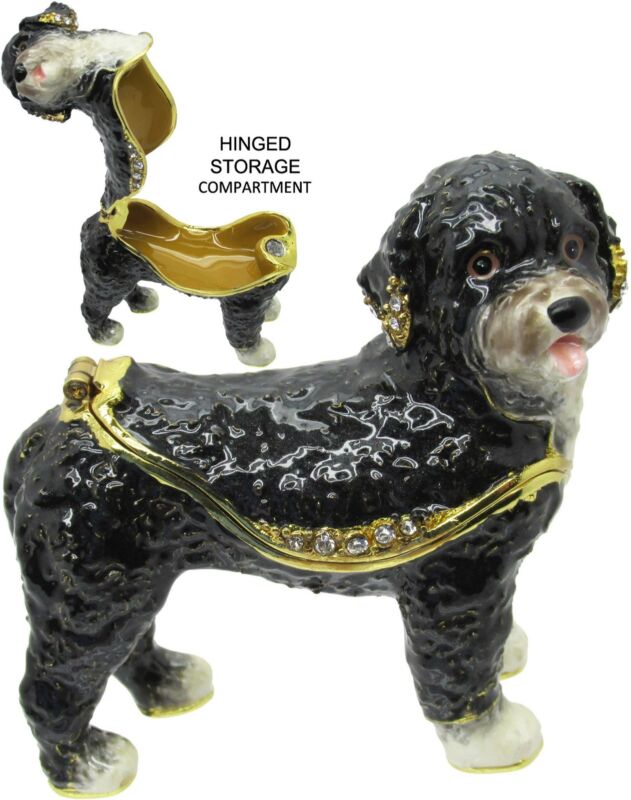 Portuguese Water Dog Jeweled Trinket Box with Austrian Crystals