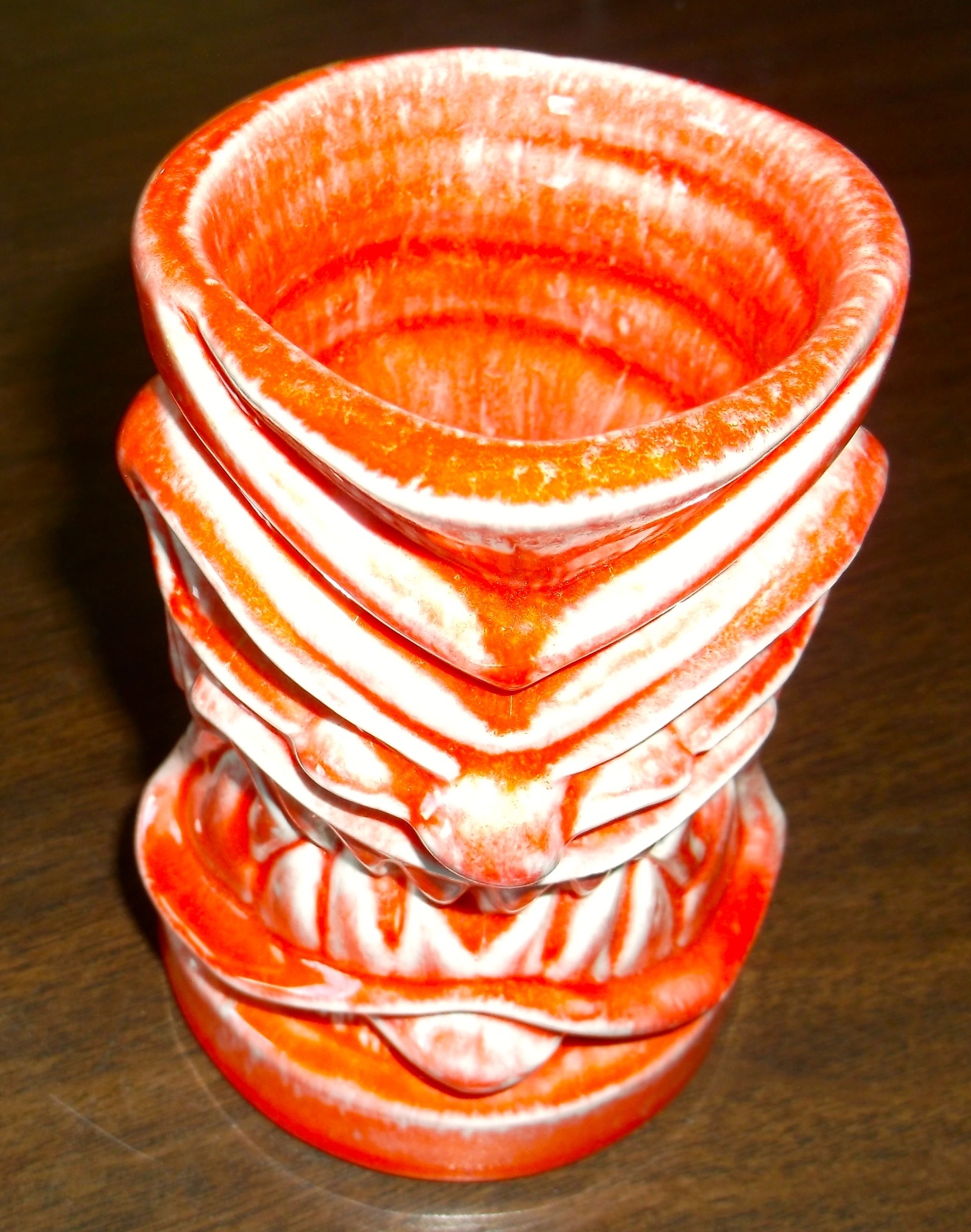 Tiki Farm Mug Fang Drew Brophy 2001 red & white glaze Rare Retired Excellent